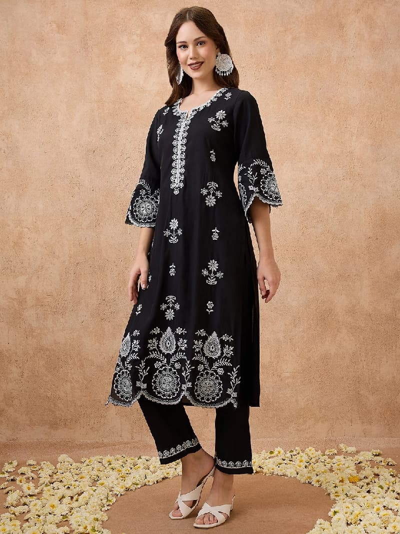 Women's Black Casual Kurta Set