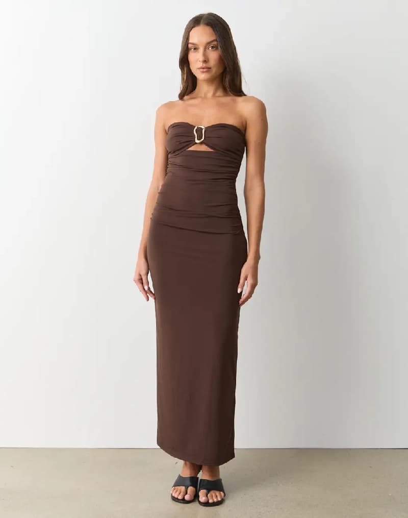 Women's Brown Casual Solid Skinny Fit Dress