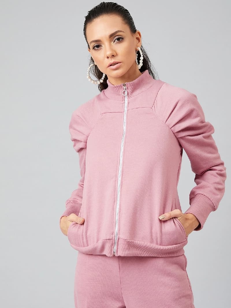 Women's Pink Casual Solid Regular Fit Sweatshirt