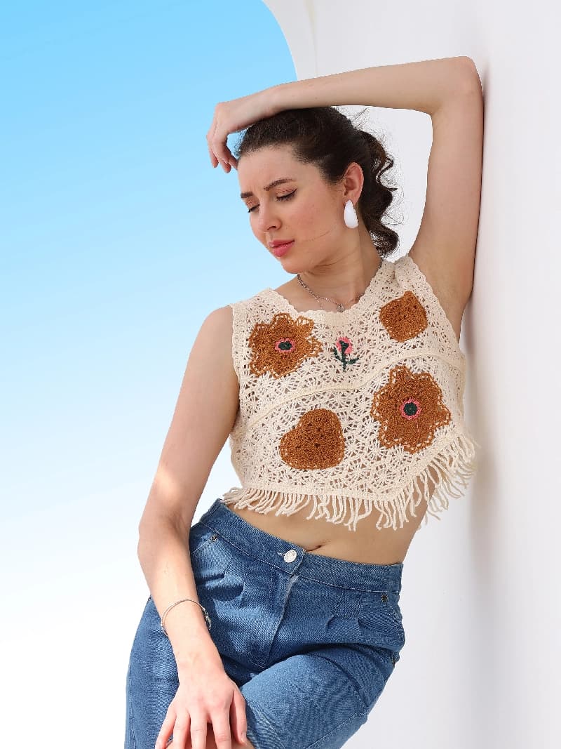 Women's Yellow Casual Geometric Regular Fit Top