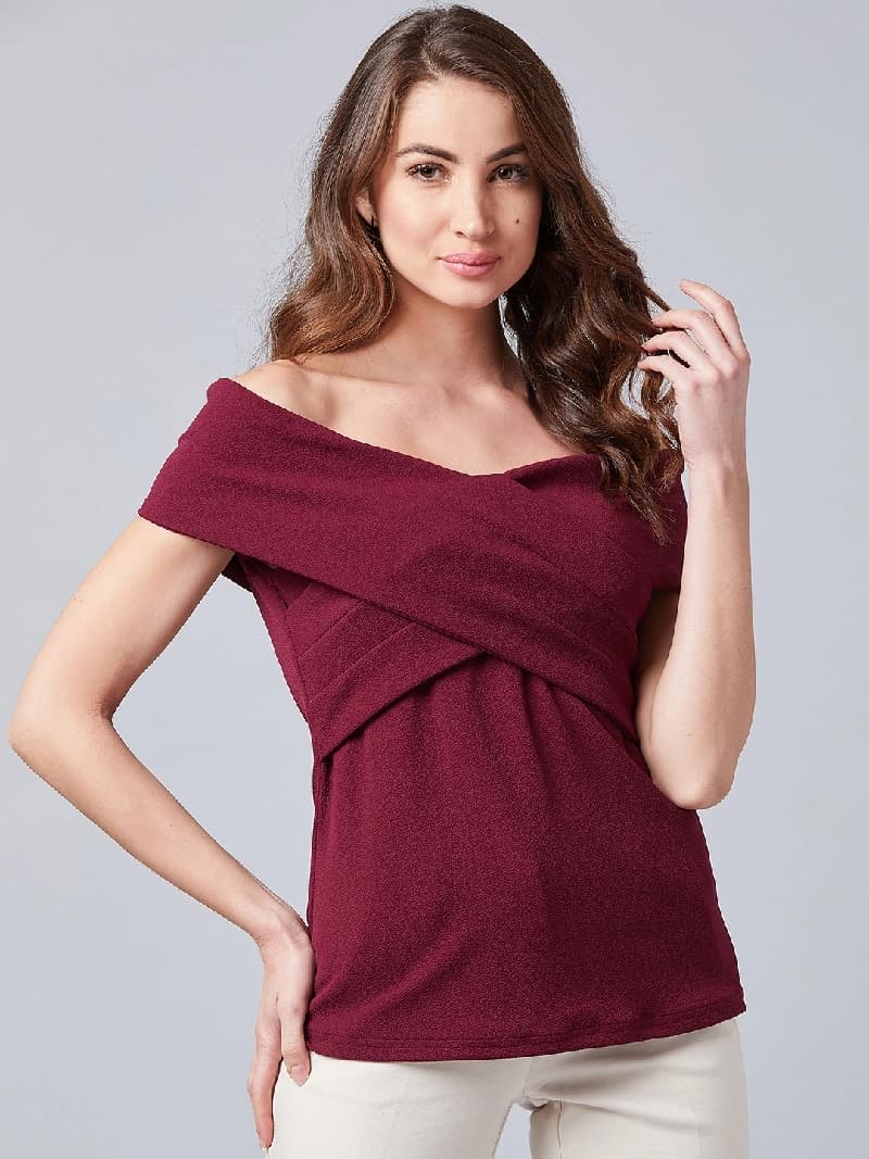 Women's Red Party Solid Regular Fit Top