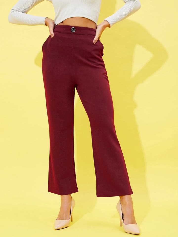 Women's Red Casual Solid Regular Fit Trouser