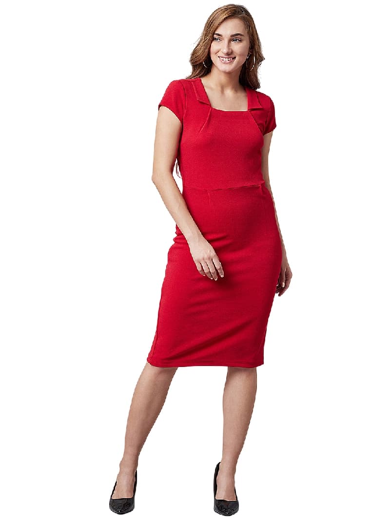 Women's Red Casual Solid Regular Fit Dress