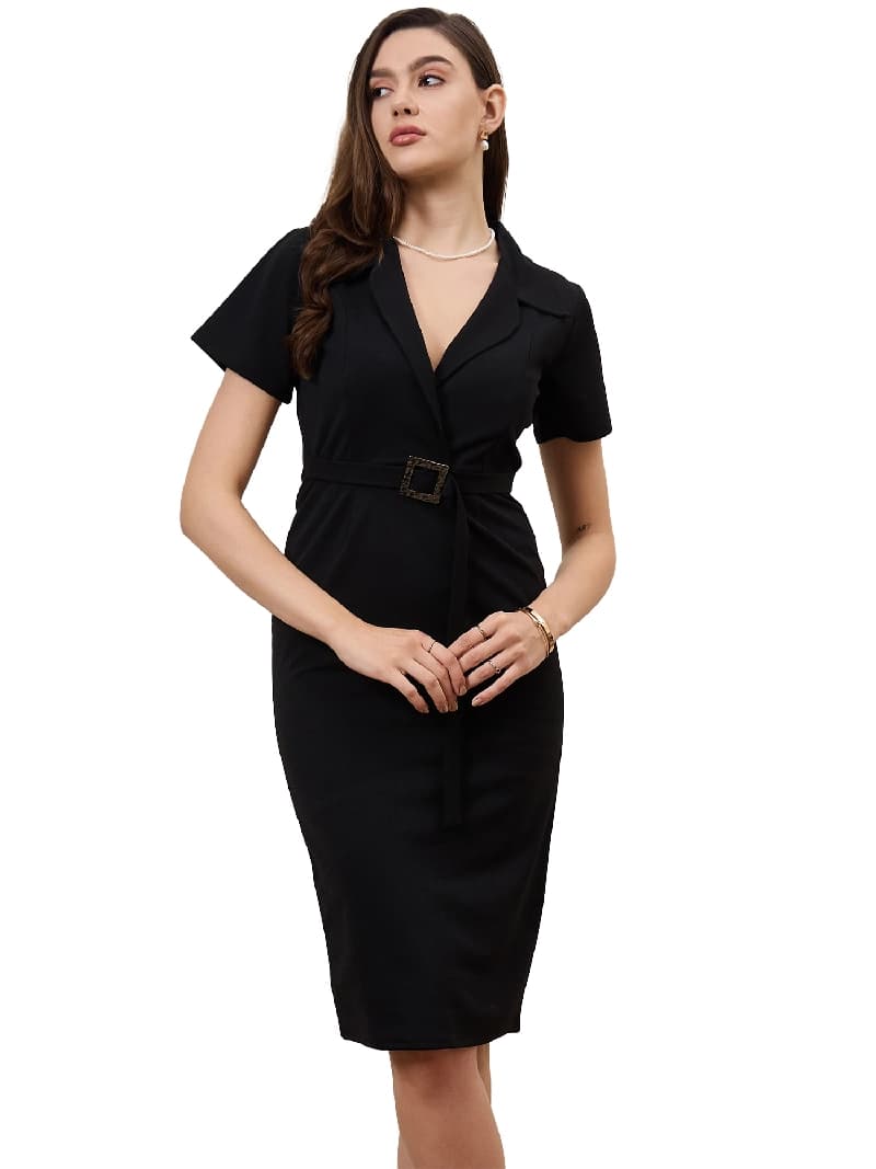 Women's Black Casual Solid Regular Fit Dress