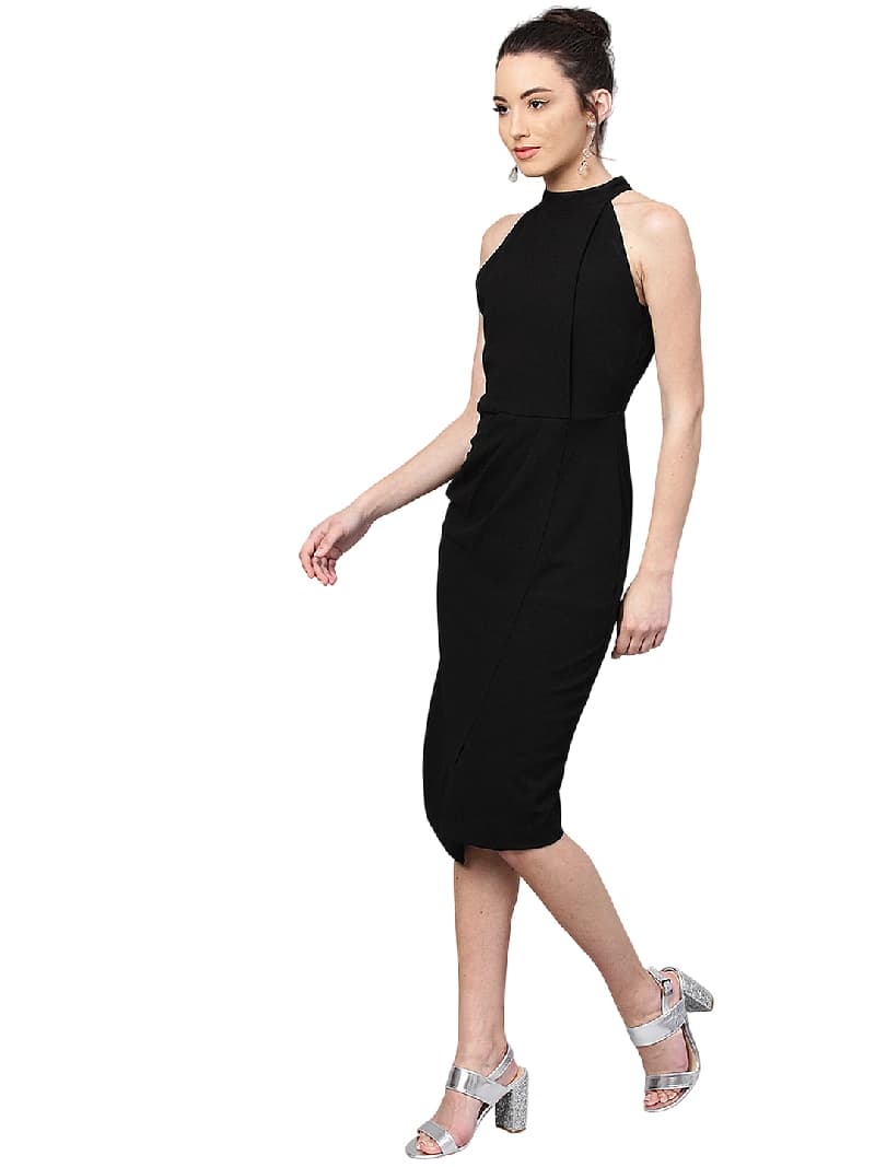 Women's Black Party Solid Regular Fit Dress