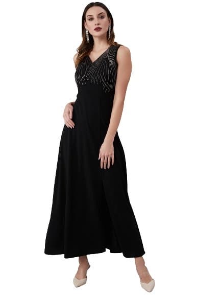 Women's Black Party Regular Fit Dress