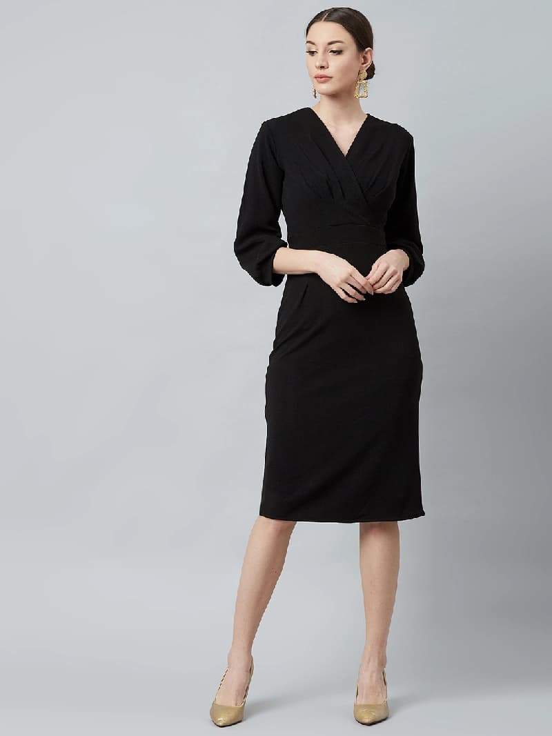 Women's Black Casual Solid Regular Fit Dress
