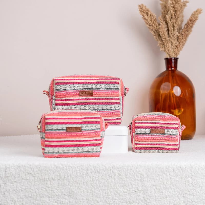 Women's Multicolor Boho Blush Essential Pouch - Set of 3