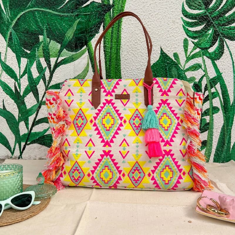 Women's Multicolor Citrus Burst Ruffle Beach Tote