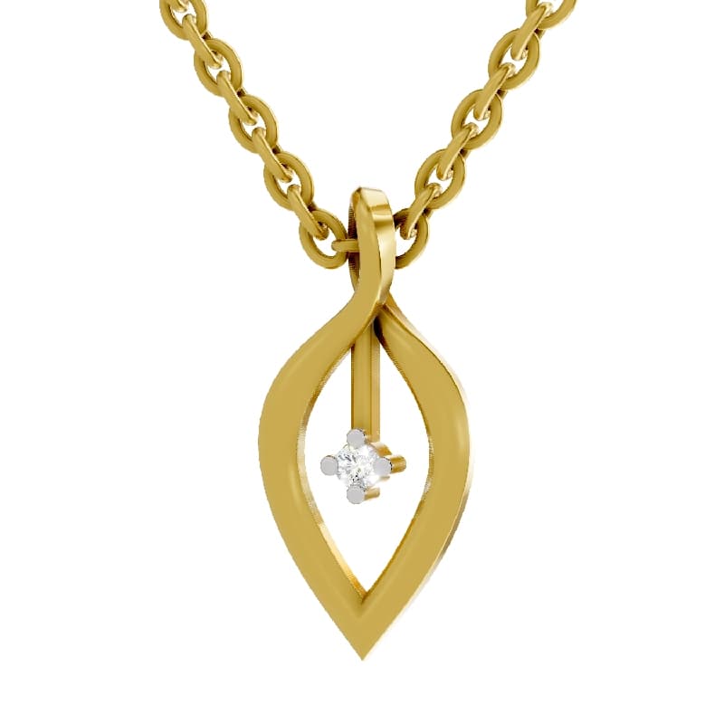 Women's Daily Wear 0.02 Carat Round Shape Gold Plated Lustre Leaf Diamond Pendant Necklace