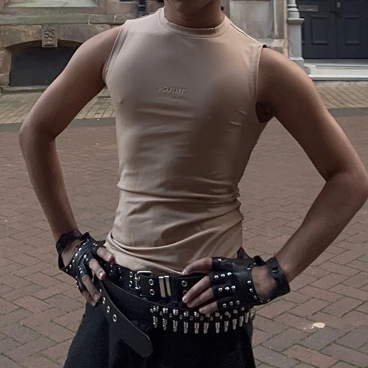 Men's Beige Casual Sculpt Muscle Tank