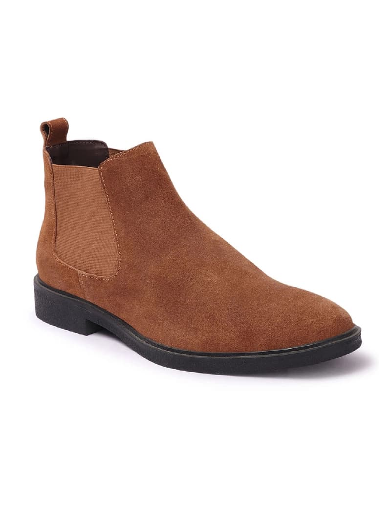 Men's Tan Outdoor Synthetic Solid Suede Chelsea Boots