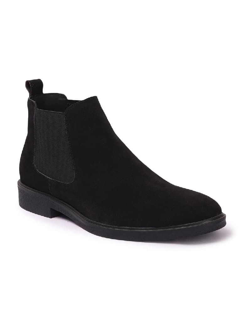 Men's Black Outdoor Synthetic Solid Suede Chelsea Boots