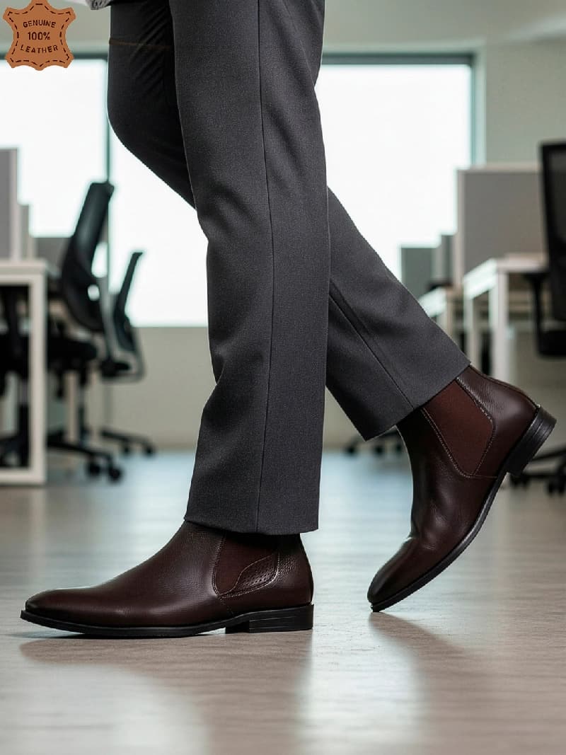 Men's Brown Outdoor Classic Slip-On Ankle Chelsea Leather Boot with Elastic Gussets