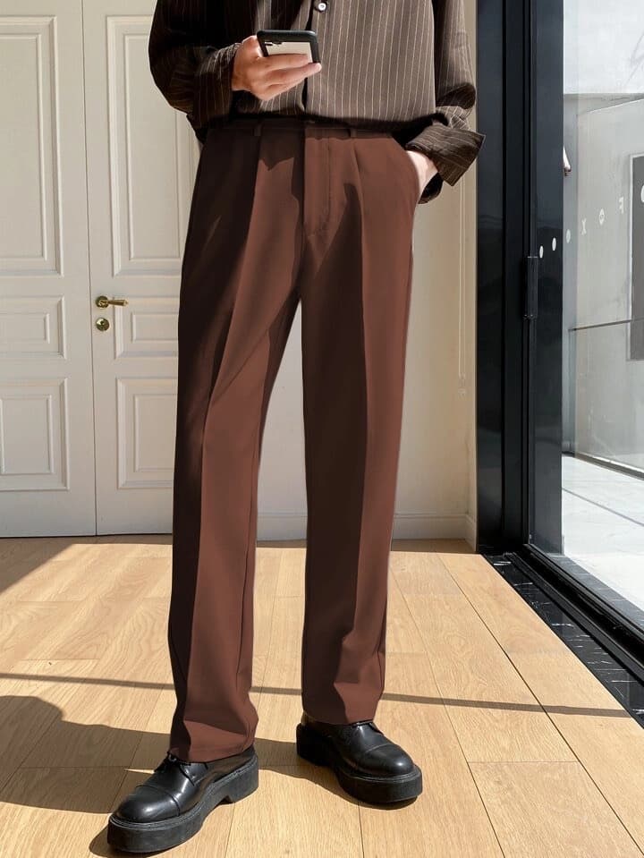 Men's Brown Semi Formal Straight Fit Korean Pants