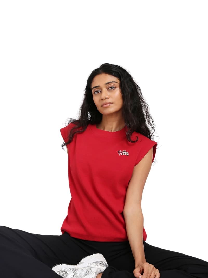 Women's Red Sport Regular Fit Solid Sleeveless Tank