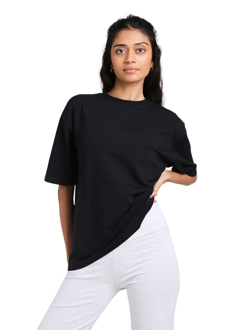 Women's Black Casual Solid Oversized Fit Tshirt