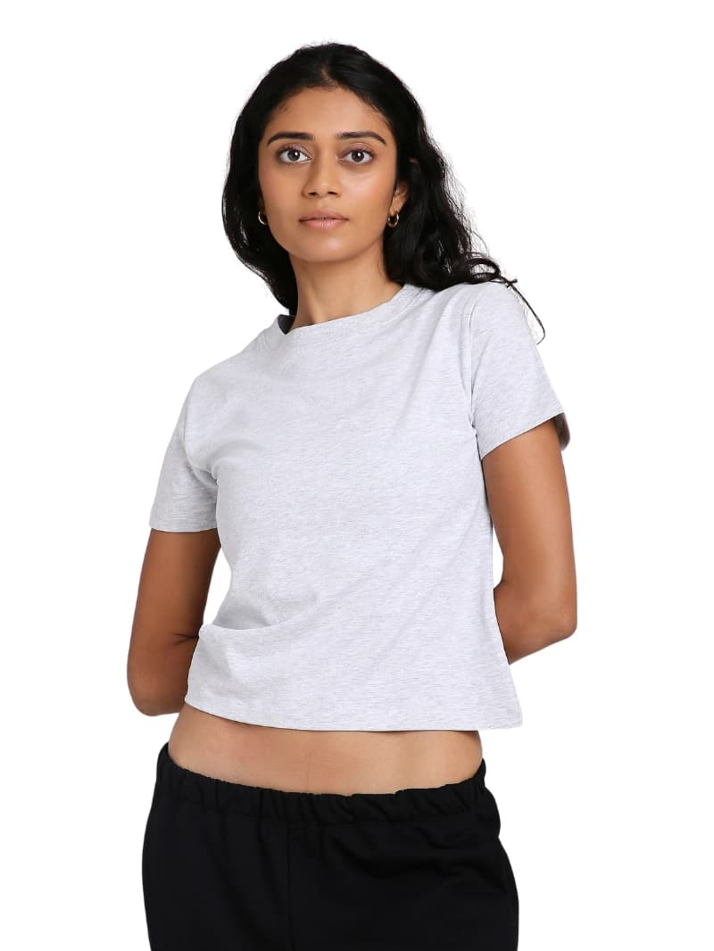 Women's Grey Casual Solid Regular Fit Tshirt