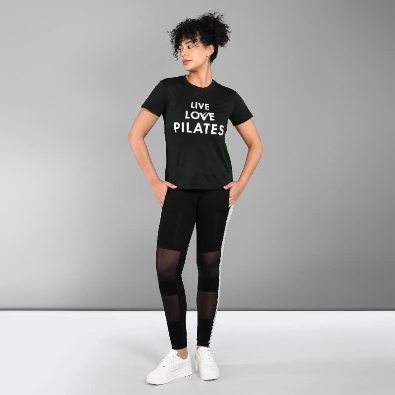 Women's Pilates Black Sport Half Sleeves Tshirt