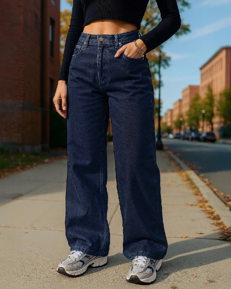 Women's Blue Casual Solid Straight Fit Jeans