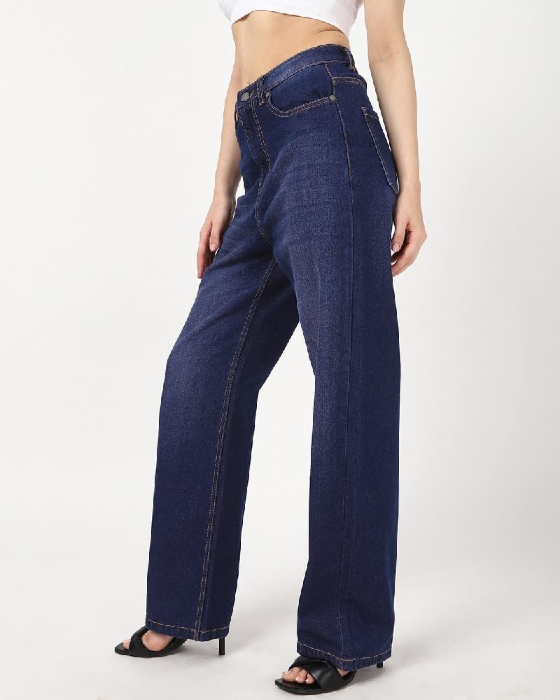 Women's Blue Casual Solid Straight Fit Jeans