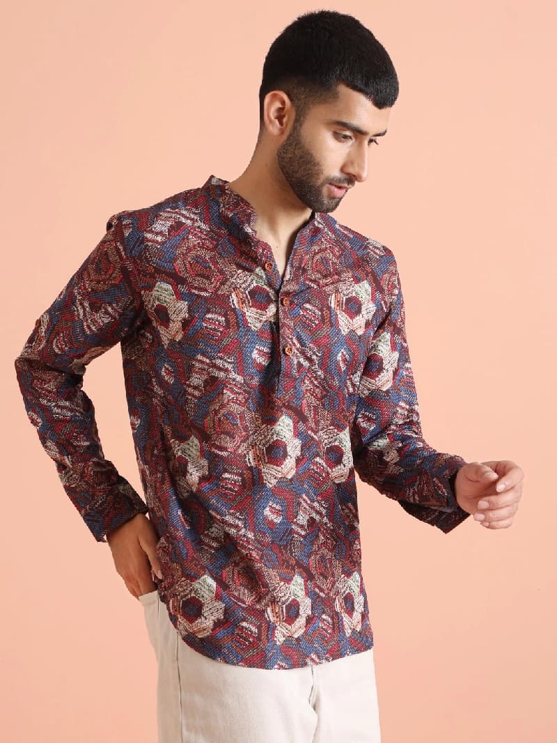 Men's Multicolor Festive Printed Regular Fit Kurta