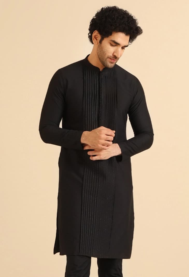 Men's Black Festive Solid Regular Fit Kurta