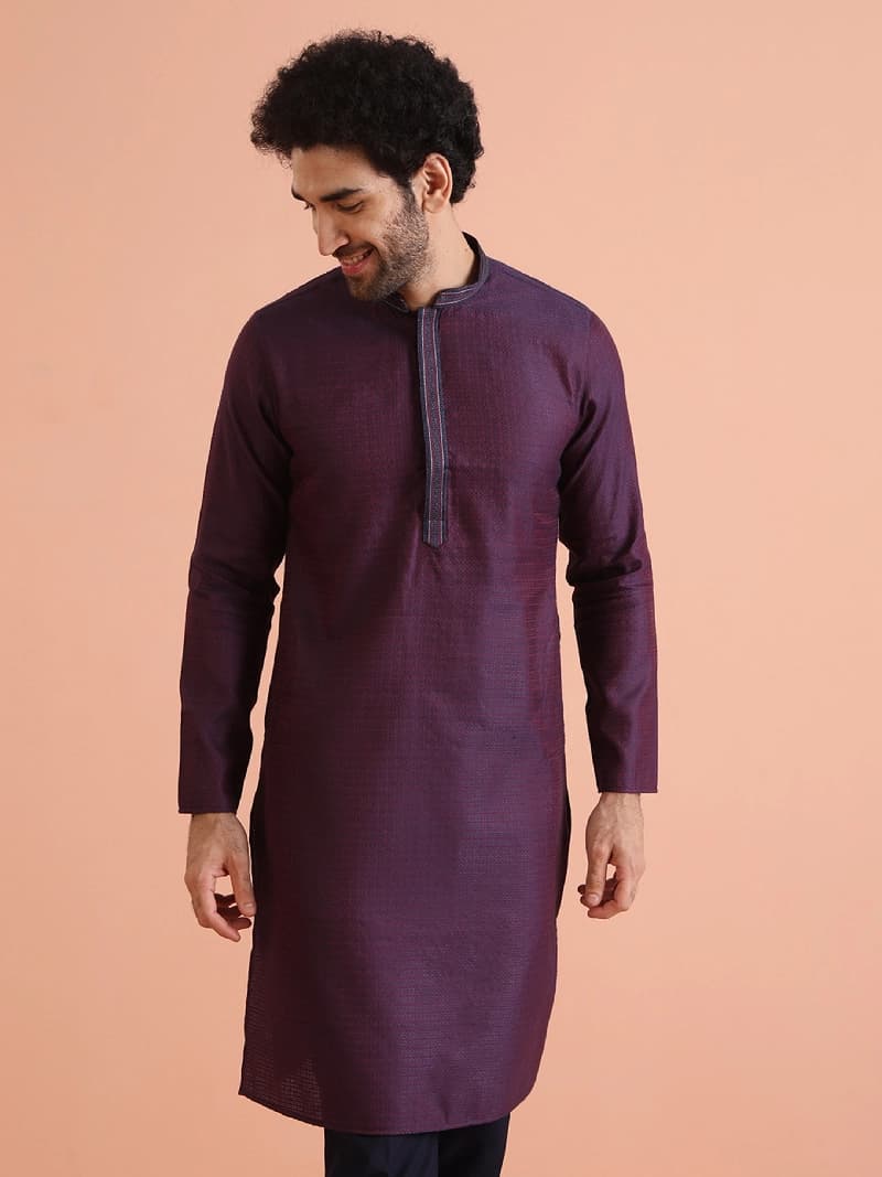 Men's Purple Festive Solid Regular Fit Kurta
