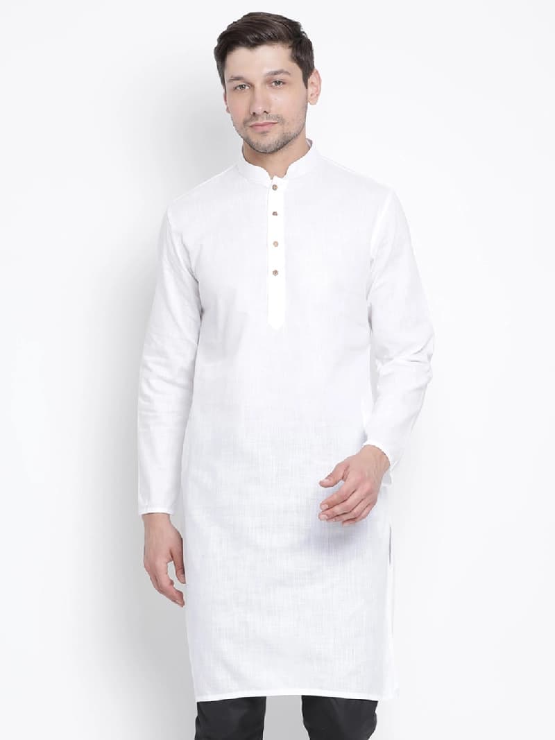 Men's White Festive Solid Kurta
