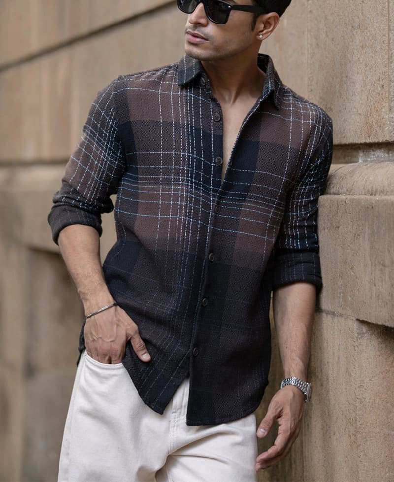 Men's Brown Casual Checked Regular Fit Shirt