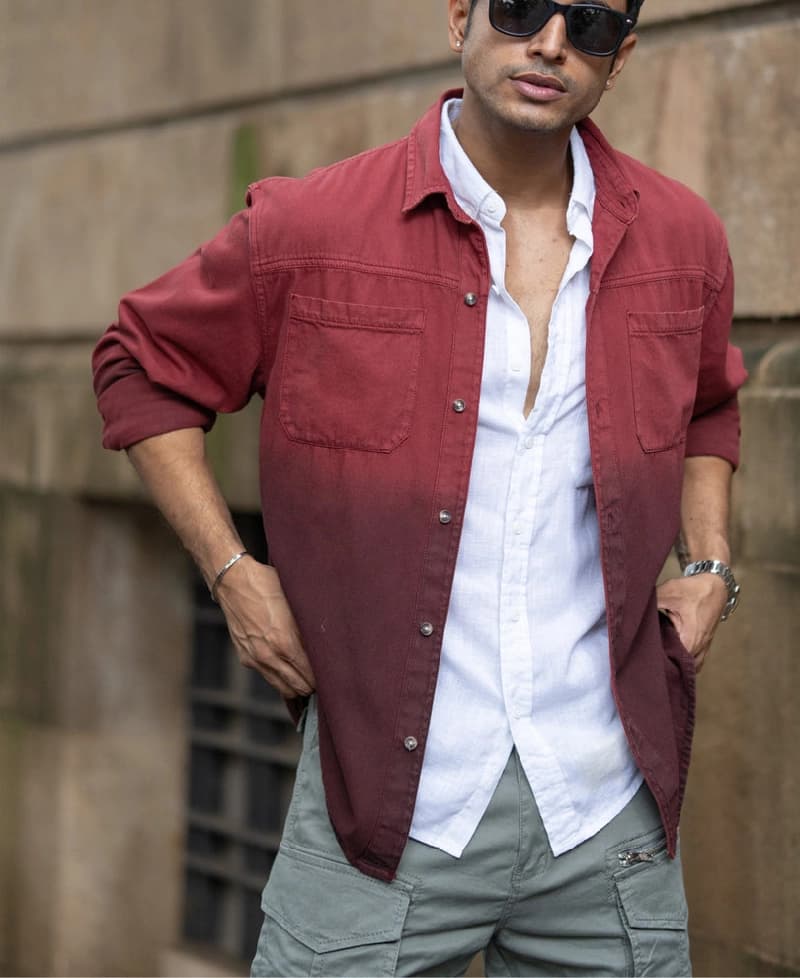 Men's Red Casual Printed Regular Fit Shirt