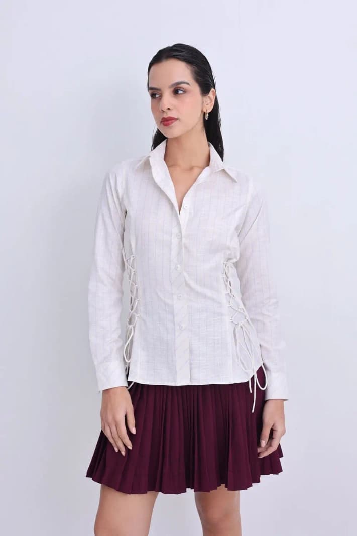 Women's White Formal Striped Regular Fit Shirt
