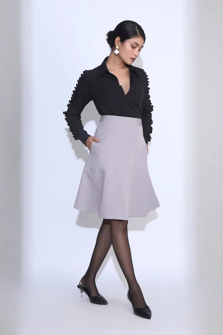 Women's Grey Formal Solid Regular Fit Skirt