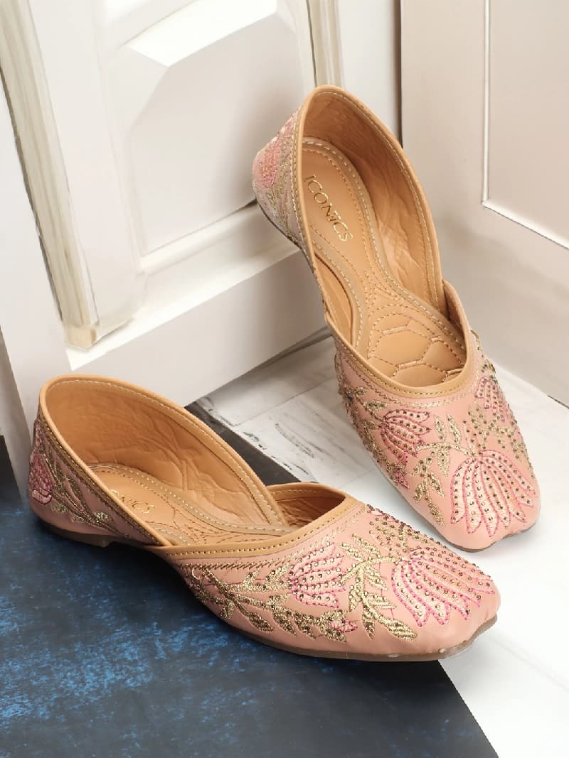 Women's Pink Ethnic Slip-On Casual Mojaris Shoes