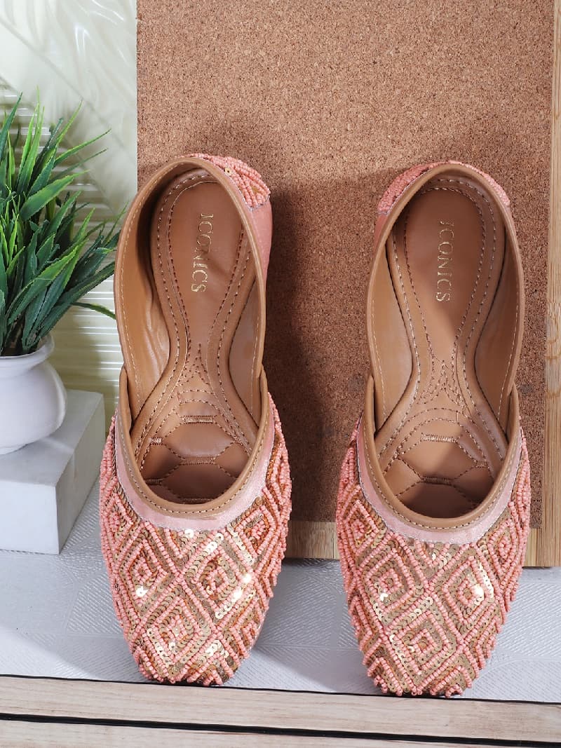 Women's Pink Ethnic Slip-On Casual Mojaris Shoes