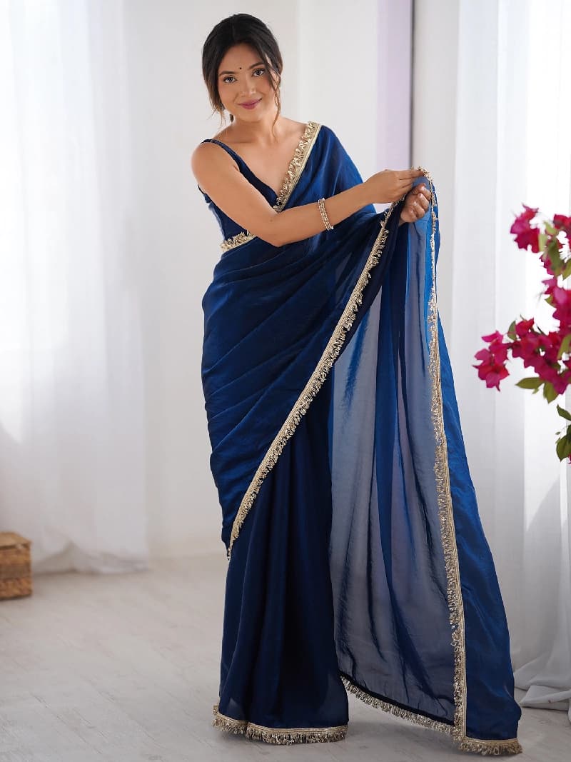 Women's Blue Festive Regular Fit Saree