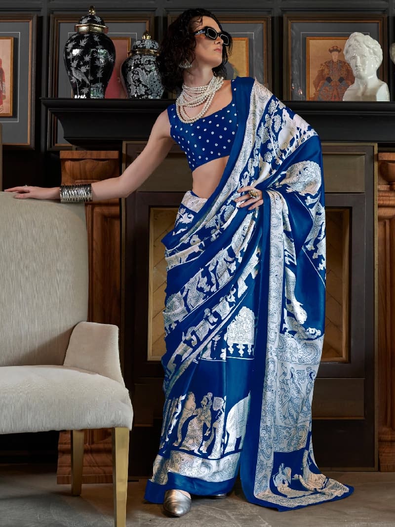 Women's Blue Festive Regular Fit Saree
