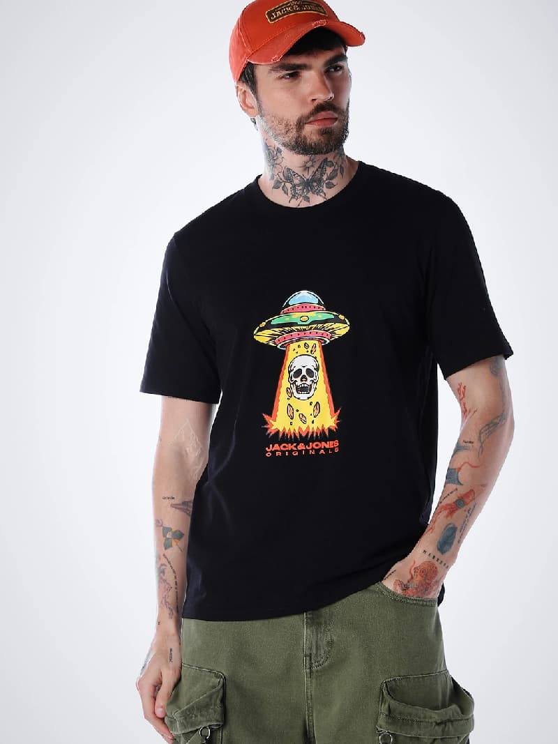 Men's Black Casual Regular Fit Half Sleeves Tshirt