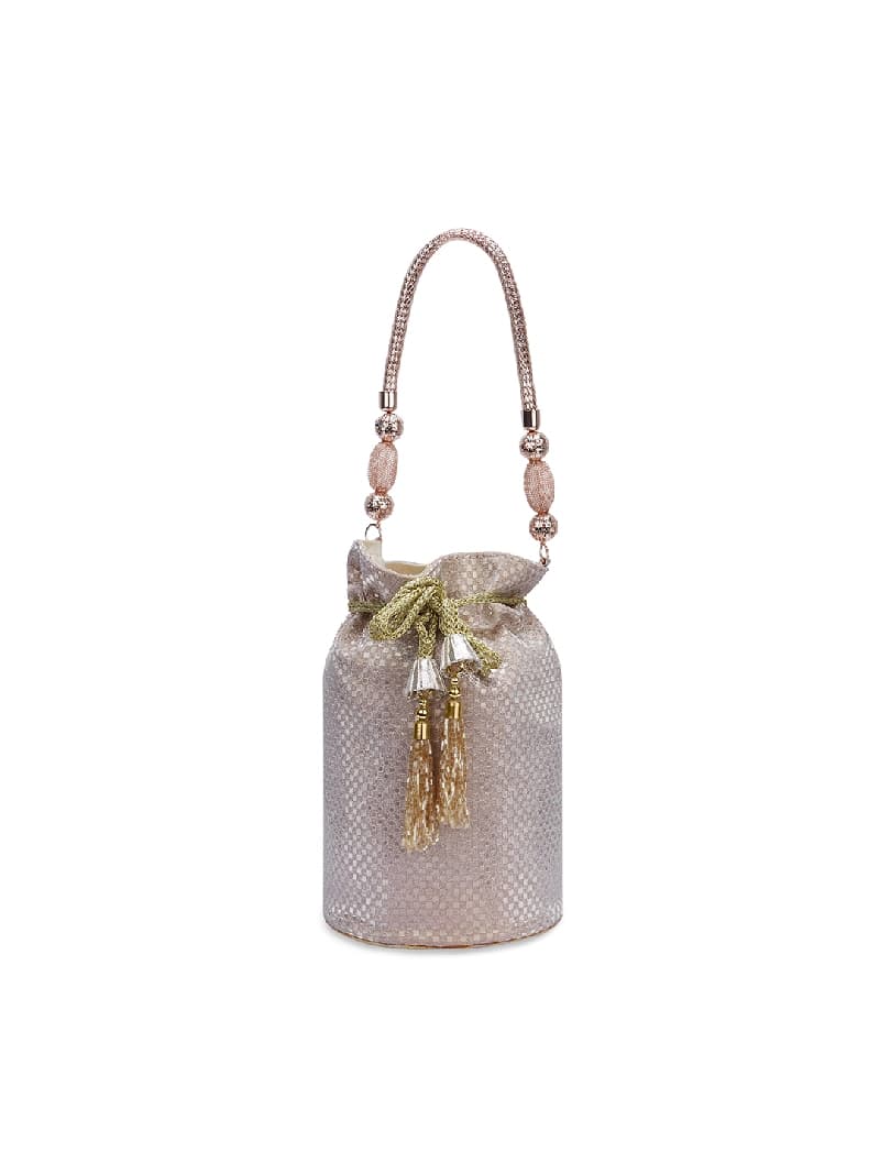 Women's Lt Gold Fabric Signature Joplin Gold Handle Potli