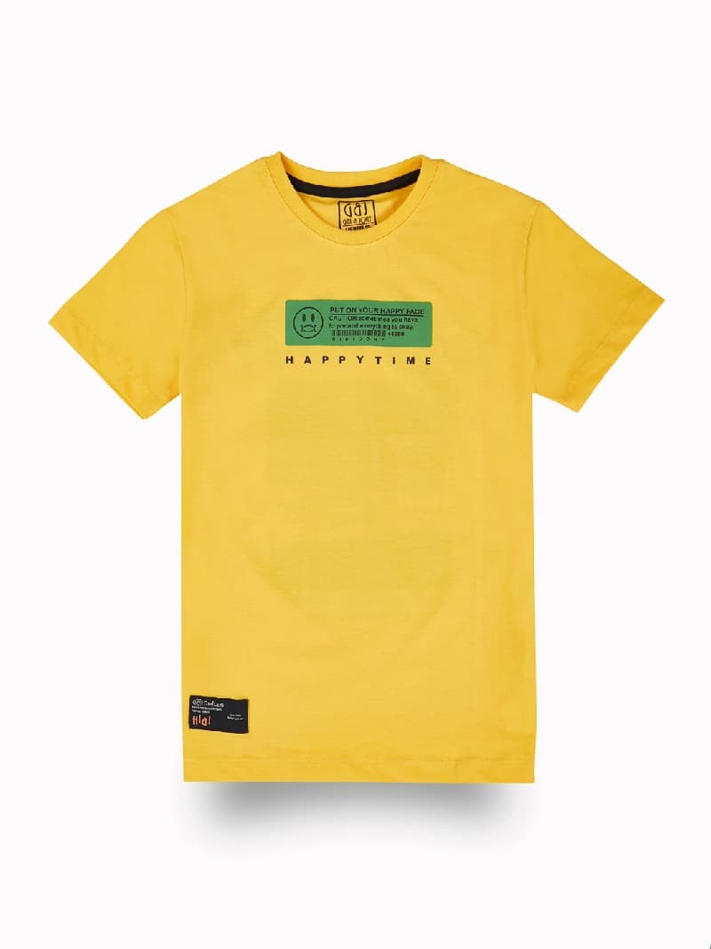 Boys Yellow Casual Printed Half Sleeves Tshirt