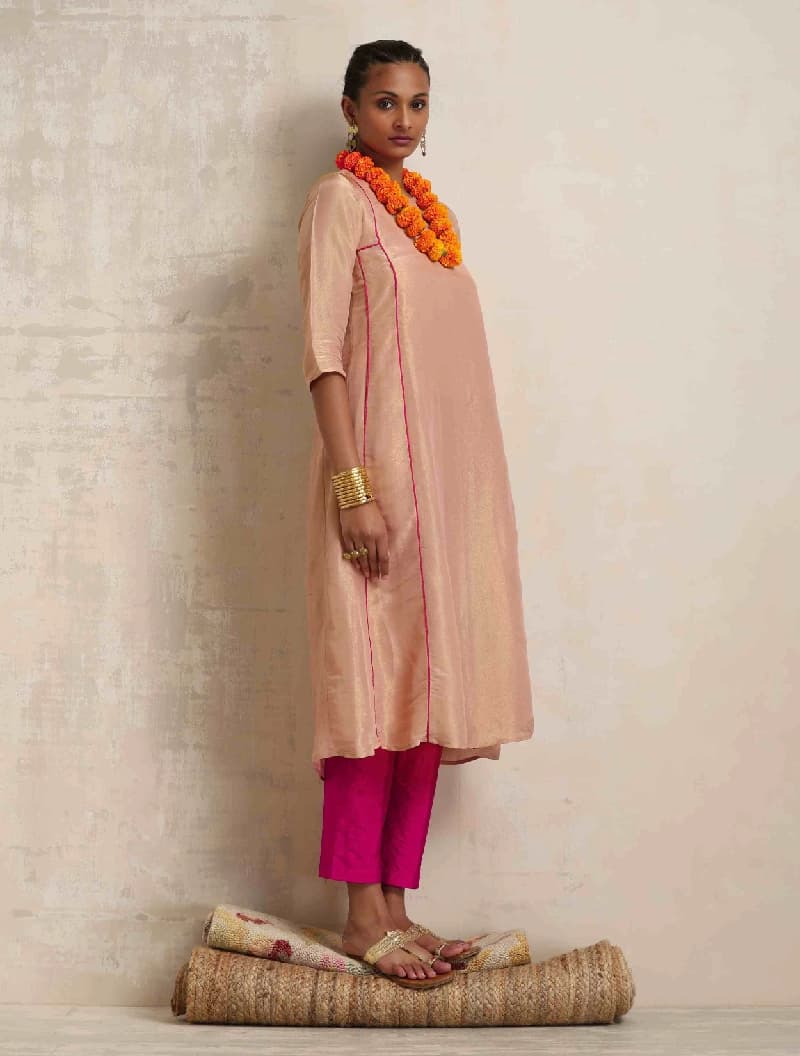 Women's Pink Casual Regular Fit Kurta Set