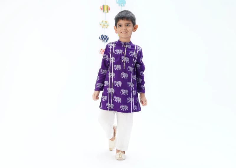 Boys Festive Purple Kurta With Pant Set