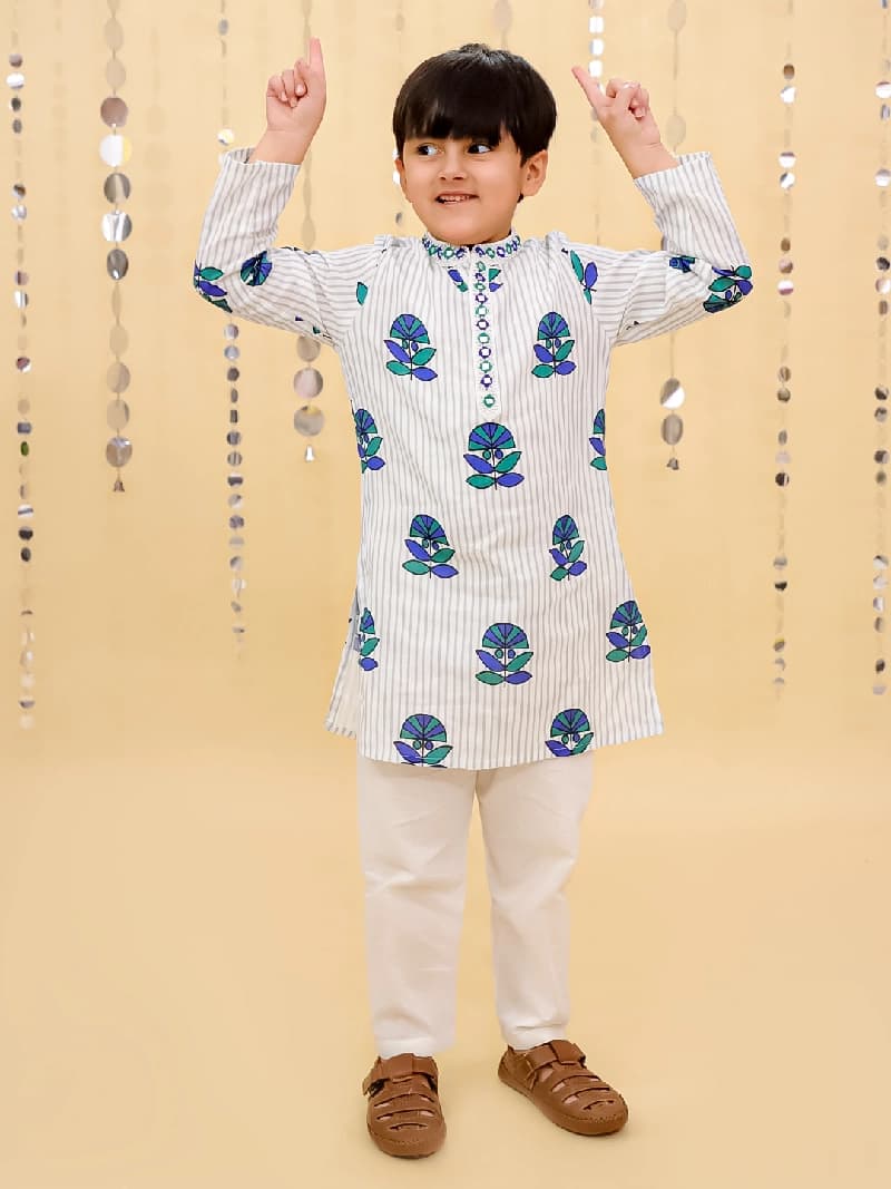 Boys Festive Shor-Gul White Kurta Pyjama Set