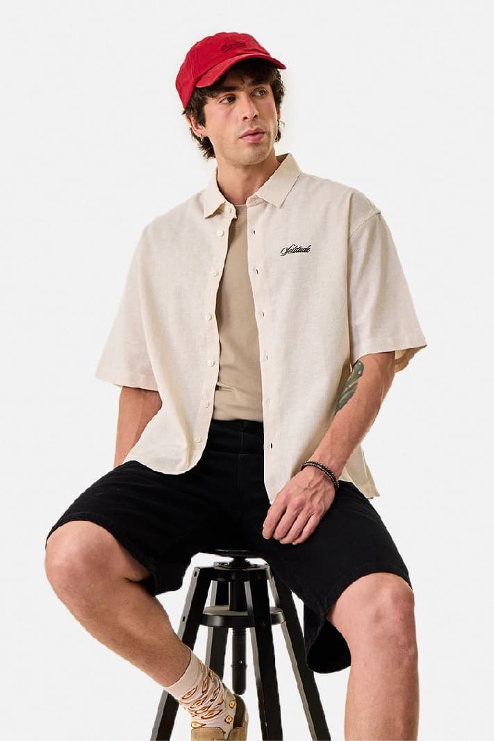 Men's Beige Casual Oversized Fit Shirt