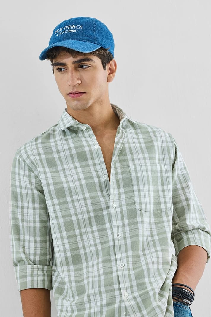 Men's Green Casual Checked Regular Fit Shirt
