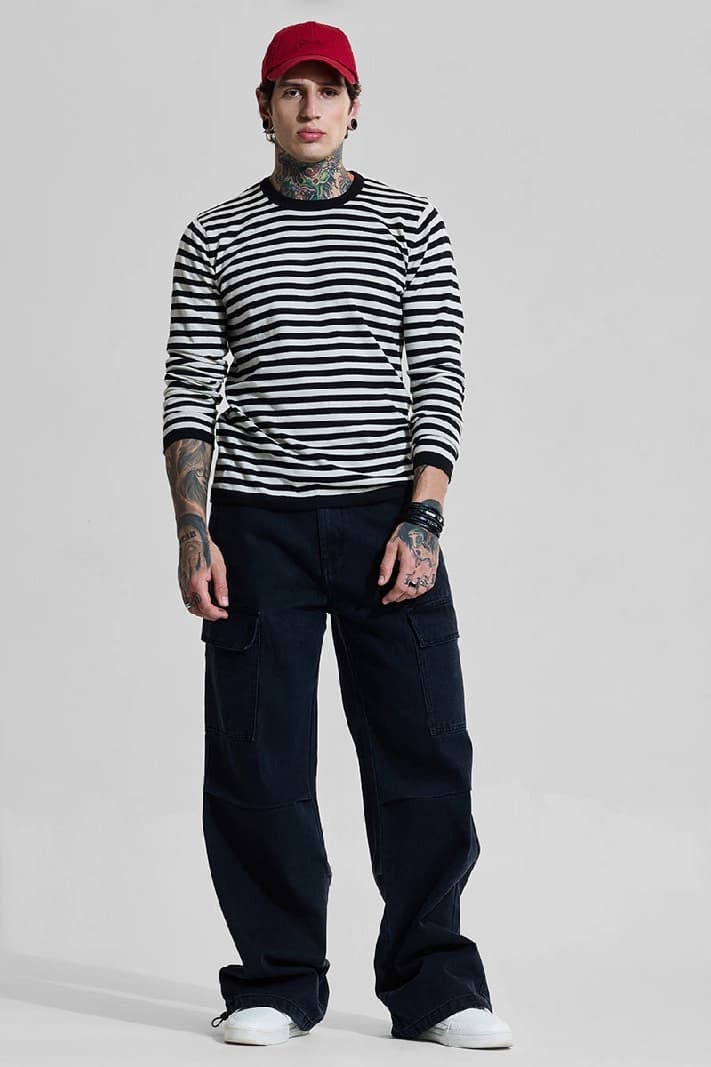 Men's Black Casual Solid Baggy Fit Cargo