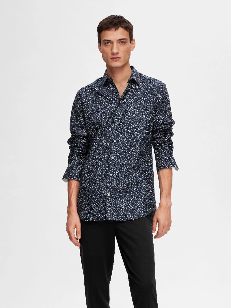 Men's Blue Printed Full Sleeves Shirt