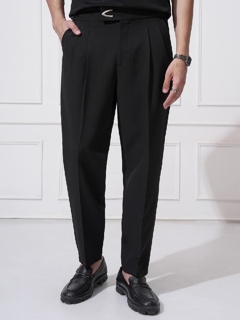 Men's Black Casual Regular Fit Trouser