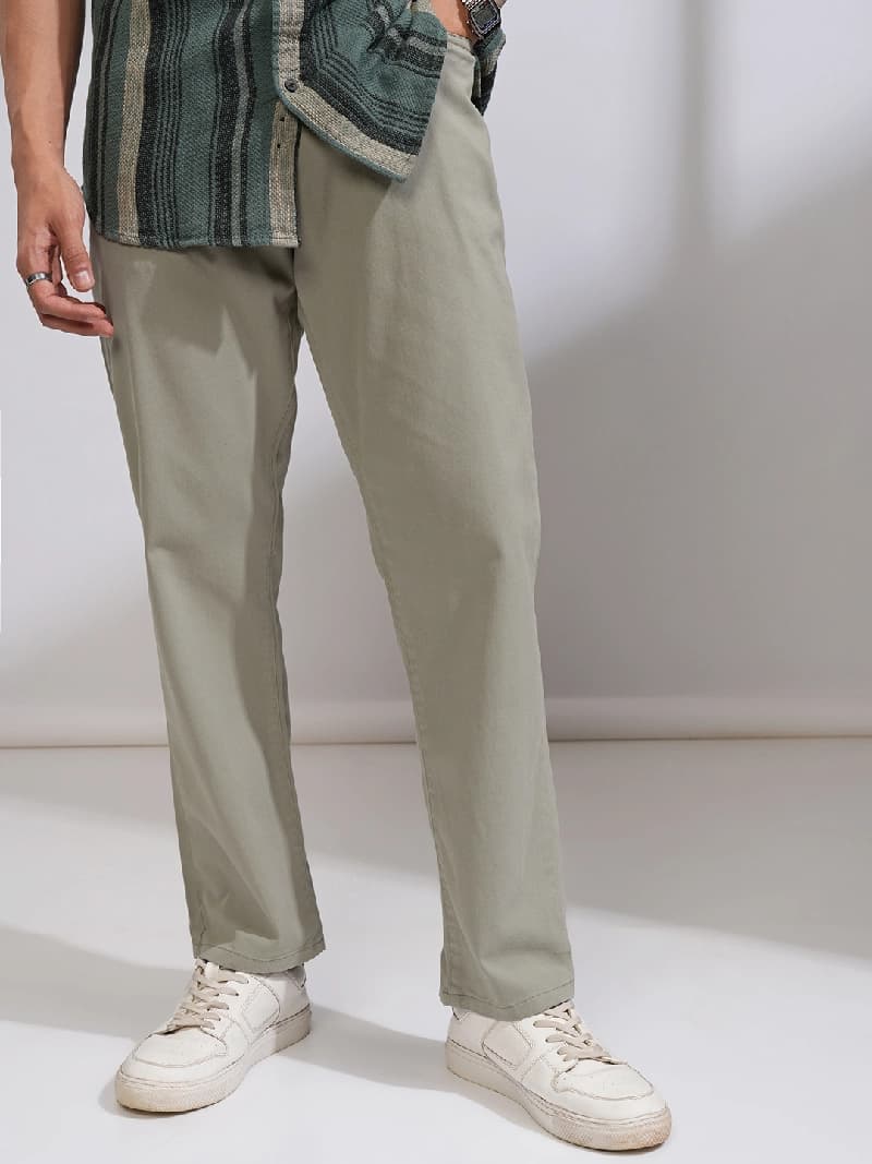 Men's Green Casual Regular Fit Trouser