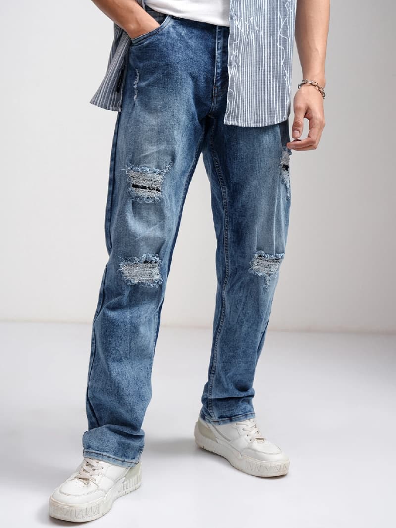 Men's Blue Casual Straight Fit Jeans